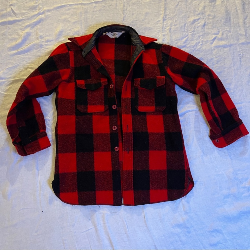 Red Plaid Vintage Woolrich Shirt ButtonUp Medium Winter Warm WPL 6635 Wool/Nylon